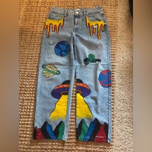 Forever 21 Hand Painted Blue Denim Jeans